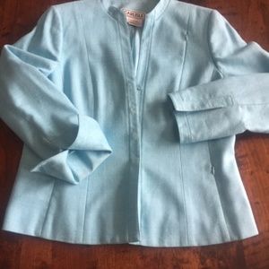 Blue 100% Silk Jacket Size 14 by Carlisle